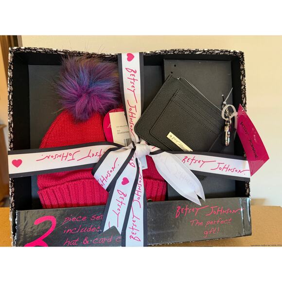 Betsey Johnson Accessories - Betsey Johnson hat & wallet gift set Pink Black